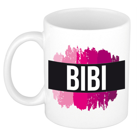 Name mug Bibi  with pink paint marks  300 ml