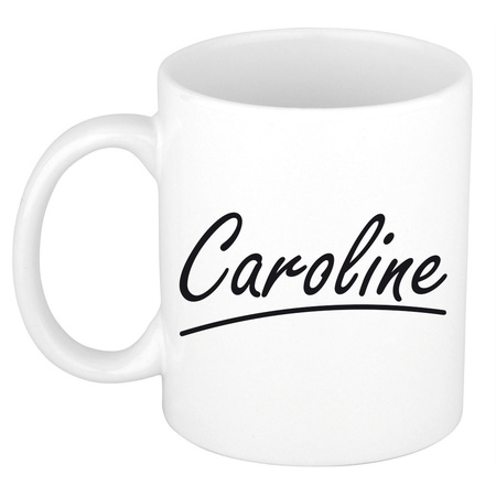 Naam cadeau mok / beker Caroline met sierlijke letters 300 ml