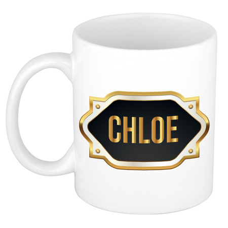 Naam cadeau mok / beker Chloe met gouden embleem 300 ml