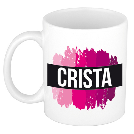 Name mug Crista  with pink paint marks  300 ml