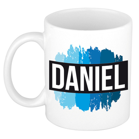 Name mug Daniel with blue paint marks  300 ml