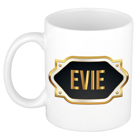 Name mug Evie with golden emblem 300 ml