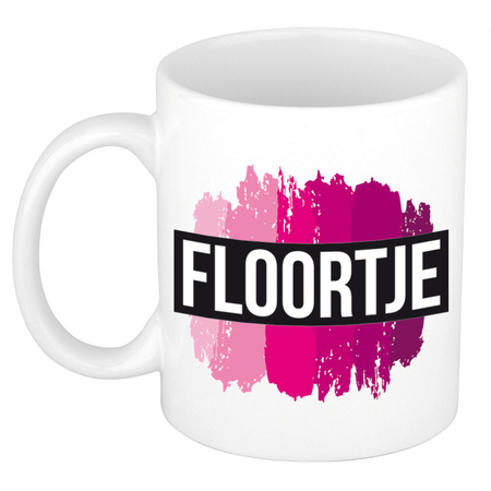 Name mug Floortje  with pink paint marks  300 ml