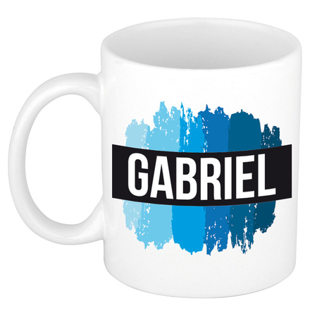 Naam cadeau mok / beker Gabriel met blauwe verfstrepen 300 ml