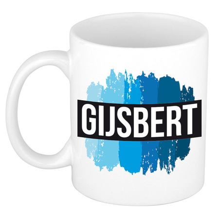 Name mug Gijsbert with blue paint marks  300 ml