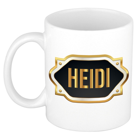 Naam cadeau mok / beker Heidi met gouden embleem 300 ml