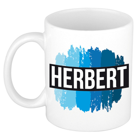 Name mug Herbert with blue paint marks  300 ml