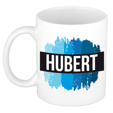 Naam cadeau mok / beker Hubert met blauwe verfstrepen 300 ml