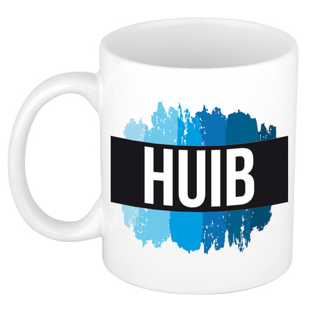 Name mug Huib with blue paint marks  300 ml