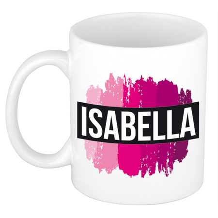 Name mug Isabella  with pink paint marks  300 ml