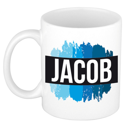 Name mug Jacob with blue paint marks  300 ml