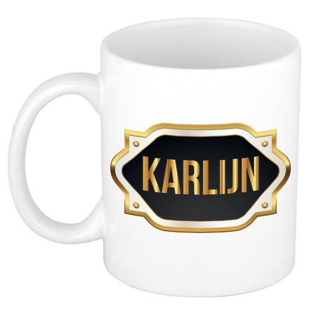 Name mug Karlijn with golden emblem 300 ml
