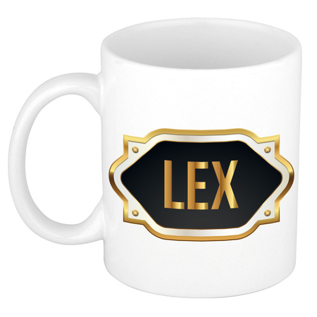 Name mug Lex with golden emblem 300 ml