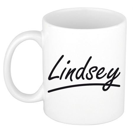 Name mug Lindsey with elegant letters 300 ml