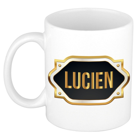 Naam cadeau mok / beker Lucien met gouden embleem 300 ml