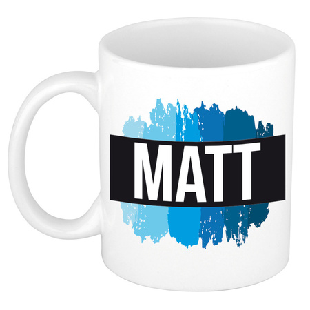 Name mug Matt with blue paint marks  300 ml