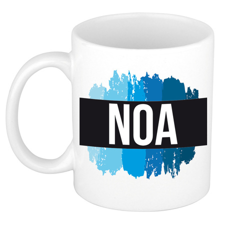 Name mug Noa with blue paint marks  300 ml