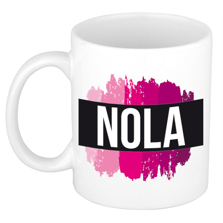 Name mug Nola  with pink paint marks  300 ml
