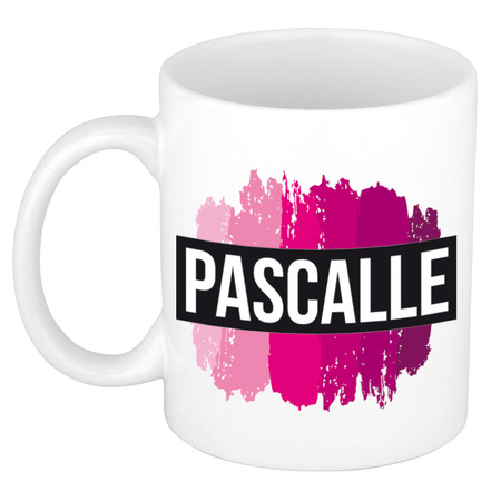 Name mug Pascalle  with pink paint marks  300 ml