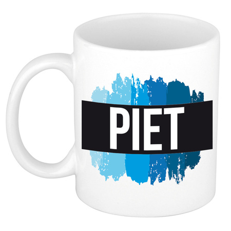 Name mug Piet with blue paint marks  300 ml