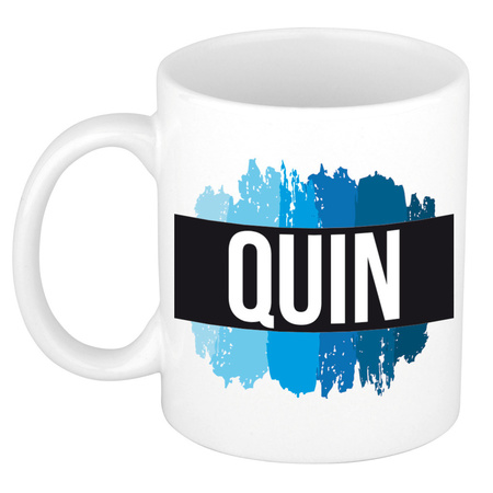 Name mug Quin with blue paint marks  300 ml