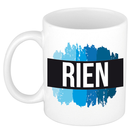 Name mug Rien with blue paint marks  300 ml