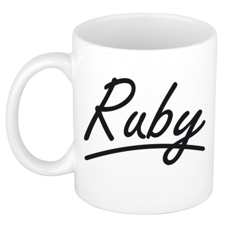 Name mug Ruby with elegant letters 300 ml