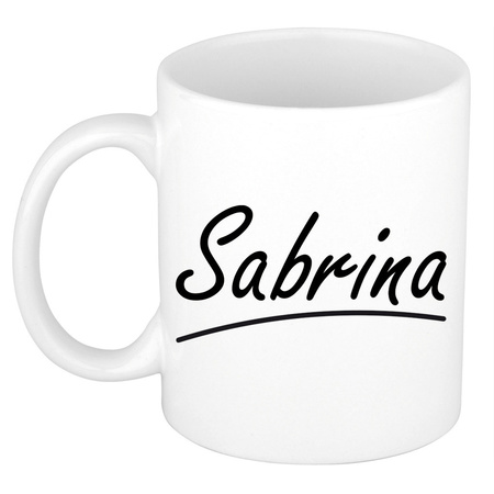 Naam cadeau mok / beker Sabrina met sierlijke letters 300 ml