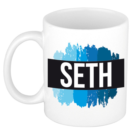 Name mug Seth with blue paint marks  300 ml