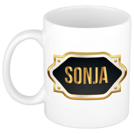 Name mug Sonja with golden emblem 300 ml