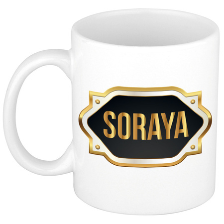 Naam cadeau mok / beker Soraya met gouden embleem 300 ml