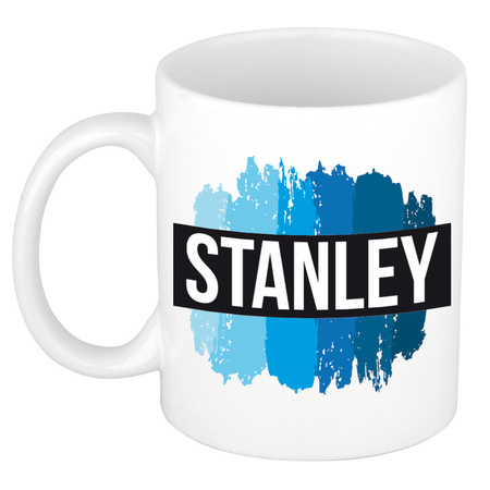 Name mug Stanley with blue paint marks  300 ml