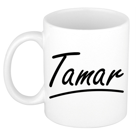 Naam cadeau mok / beker Tamar met sierlijke letters 300 ml