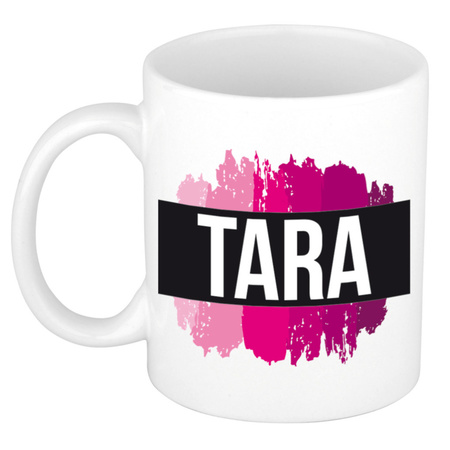 Name mug Tara  with pink paint marks  300 ml