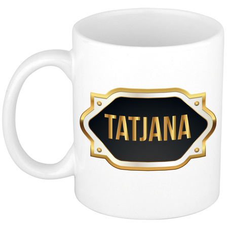Name mug Tatjana with golden emblem 300 ml