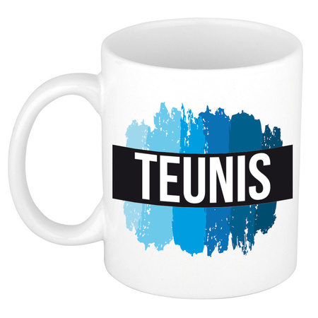 Name mug Teunis with blue paint marks  300 ml