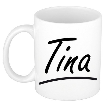 Naam cadeau mok / beker Tina met sierlijke letters 300 ml