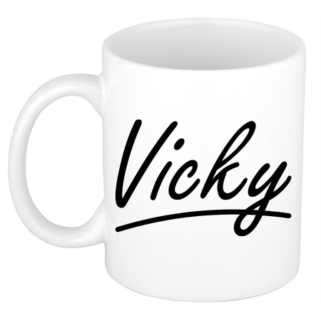 Naam cadeau mok / beker Vicky met sierlijke letters 300 ml