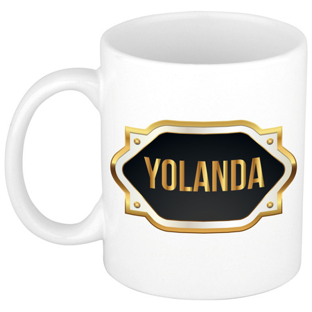 Name mug Yolanda with golden emblem 300 ml