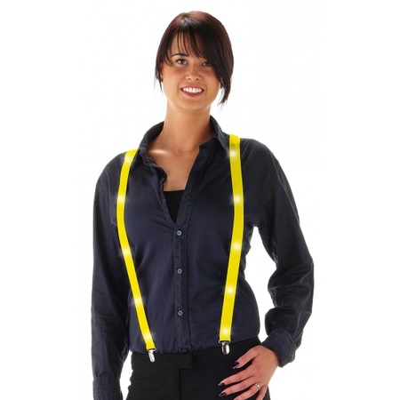 Neon yellow suspenders with LED lights