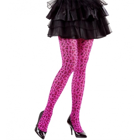 Neon pink tights with leopard print