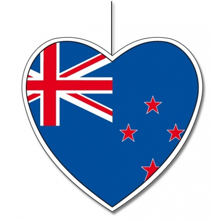 Kartonnen hart met de vlag van Nieuw Zeeland 28 cm