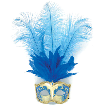 Luxe masker met veren in het blauw