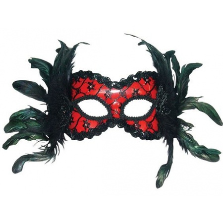 Red eyemask with feathers
