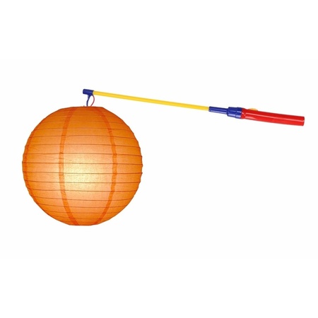 Oranje lampion 25 cm met lampionstokje