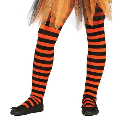 Orange/black striped tights 15 denier for girls