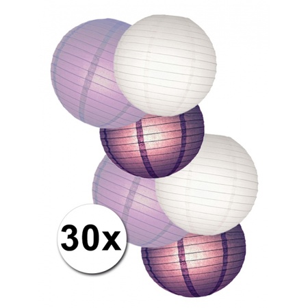 Purple and white lanterns package 30 pieces 
