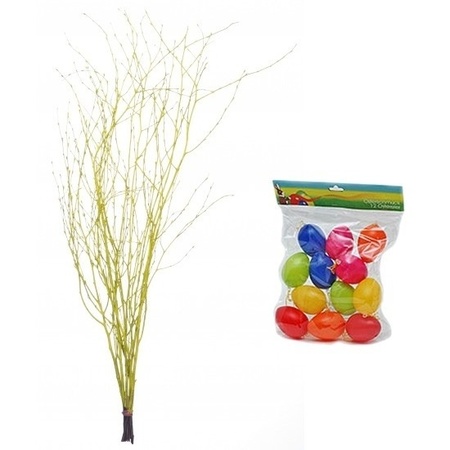Medium yellow Easter branch bunch 75 cm with 12 eggs