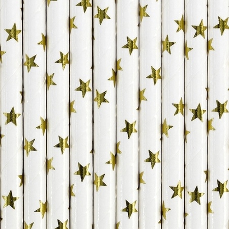 Paper straw with gold stars - 10x