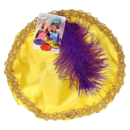 Pieten beret - with feather - yellow - for adults